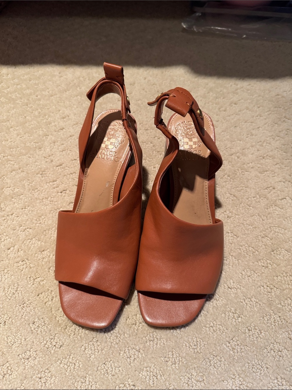 Vince Camuto Cognac Leather Wedge Slingback wedge